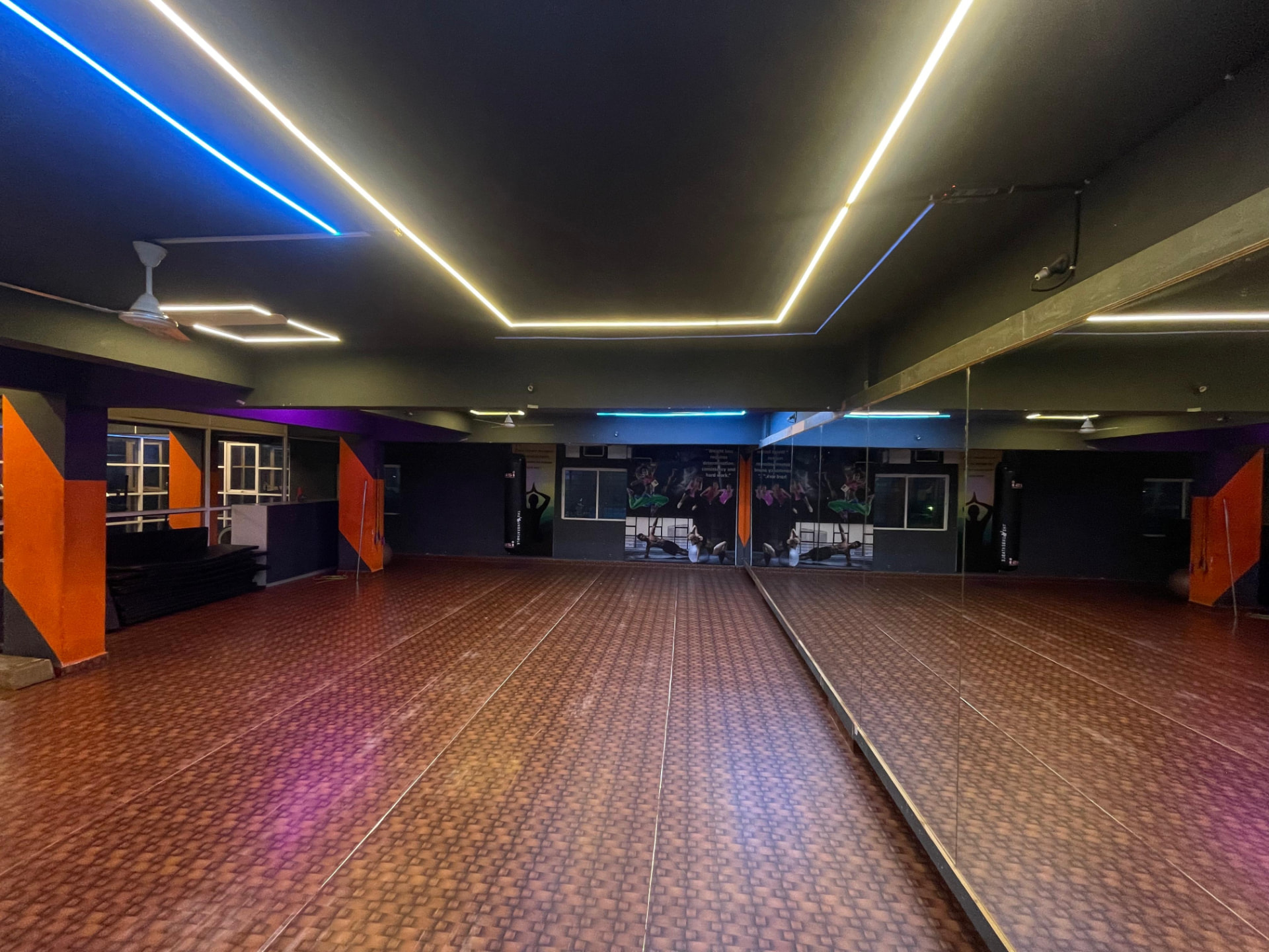 Mirrored functional and aerobics studio with polished flooring at SK Fitness Gym, Chandan Nagar, Kharadi